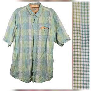 Bob Timberlake Short Sleeve Green Plaid Button-Down Casual Shirt XL Pocket Men's